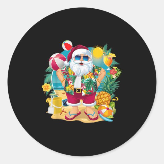Santa Christmas In July On Beach Hawaiian Summer V Runder Aufkleber (Vorderseite)