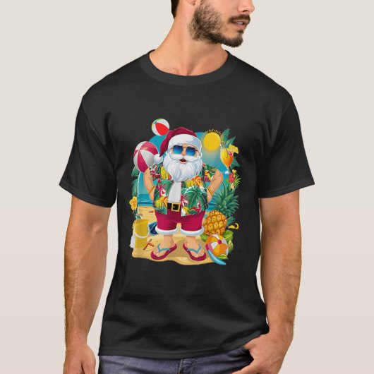 Santa Christmas In July On Beach Hawaiian Summer V T-Shirt (Vorderseite)