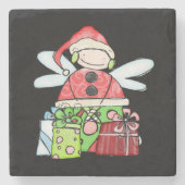 Santa Christmas Marmor Stone Untersetzer, Schwarz Steinuntersetzer (Vorderseite)