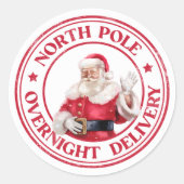 SANTA CHRISTMAS NORTH POLE ÜBERNACHTUNG LIEFERUNG RUNDER AUFKLEBER (Vorderseite)