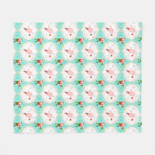 Santa Christmas Pickleball Ogee Pattern Fleecedecke (Vorderseite (Horizontal))