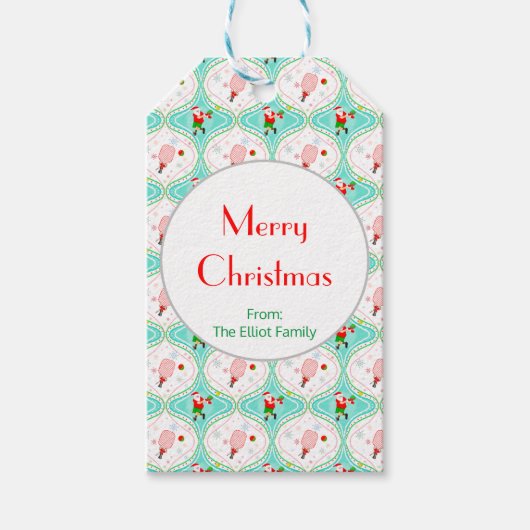 Santa Christmas Pickleball Ogee Pattern Geschenkanhänger (Vorderseite)