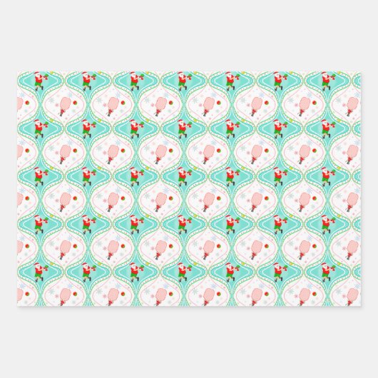 Santa Christmas Pickleball Ogee Pattern Geschenkpapier Set (Vorderseite)
