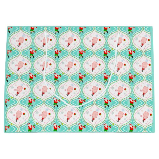 Santa Christmas Pickleball Ogee Pattern Große Geschenktüte (Vorderseite)