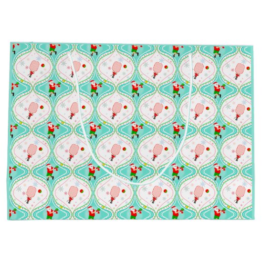 Santa Christmas Pickleball Ogee Pattern Große Geschenktüte (Rückseite)