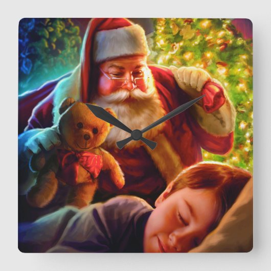 Santa Christmas Quadratische Wanduhr (Vorderseite)