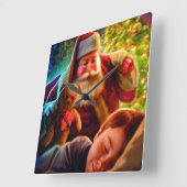 Santa Christmas Quadratische Wanduhr (Winkel)