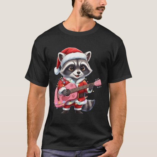 Santa Christmas Raccoon Playing Nk Guitar  T-Shirt (Vorderseite)
