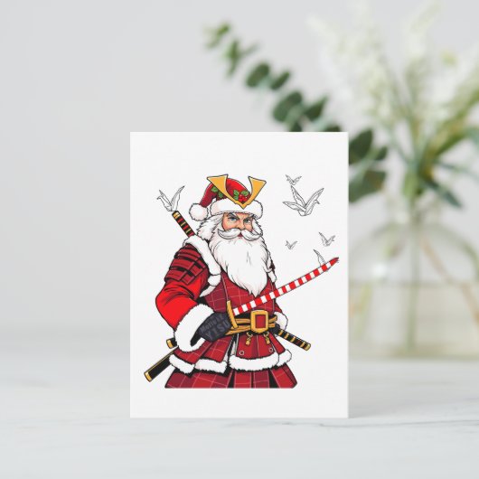 Santa Christmas Santa Claus Japanisch Art Samurai Ankündigungspostkarte (Stehend Vorderseite)