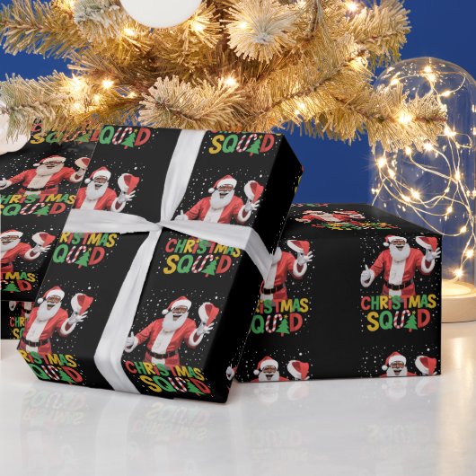 Santa Christmas Squad Black African American Geschenkpapier (Feiertage)