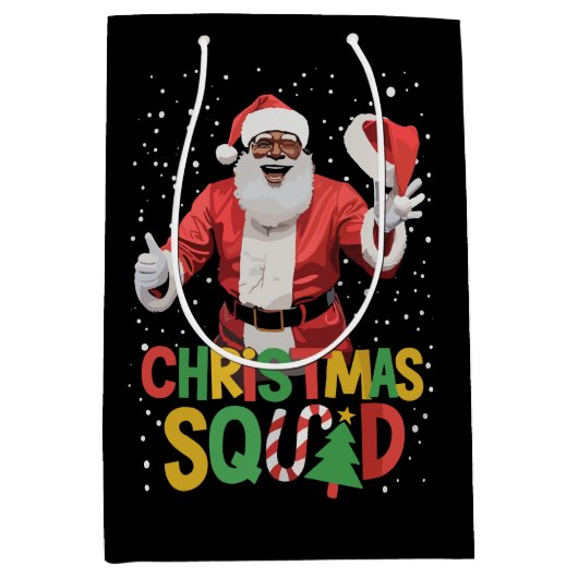 Santa Christmas Squad Black African American Mittlere Geschenktüte (Vorderseite)