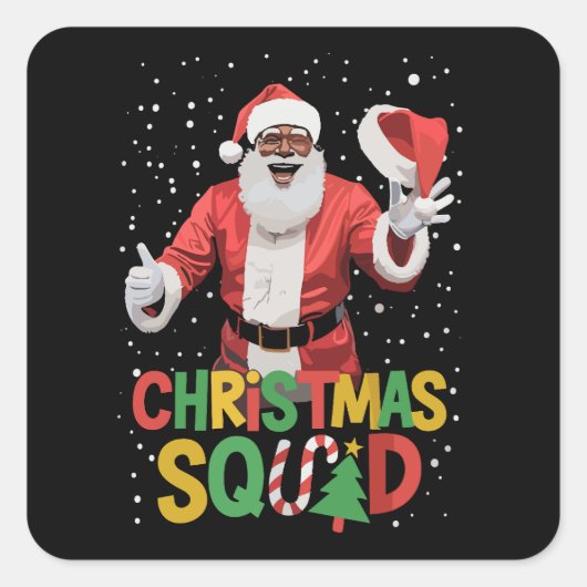Santa Christmas Squad Black African American Quadratischer Aufkleber (Vorderseite)