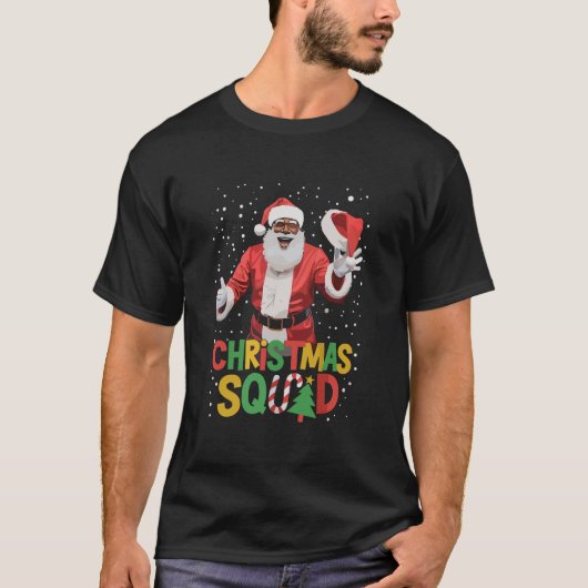 Santa Christmas Squad Black African American T-Shirt (Vorderseite)