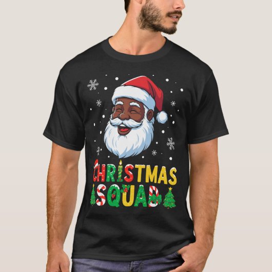 Santa Christmas Squad Black Men African American  T-Shirt (Vorderseite)
