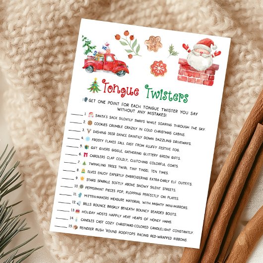 Santa Christmas Tongue Twister Game Feiertagskarte