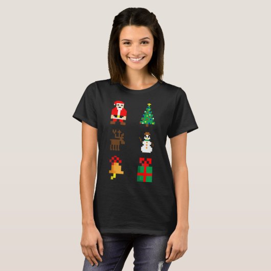 Santa Christmas Tree Deer Snowman Bell Gift Xmas X T-Shirt (Vorne ganz)