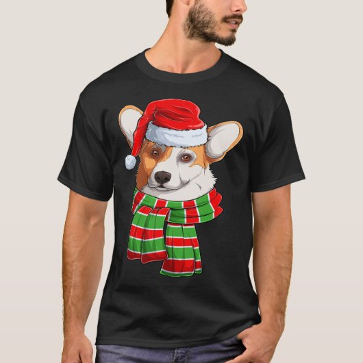 Santa Christmas Tree Lights Xmas Scarf Corgi T-Shirt (Vorderseite)