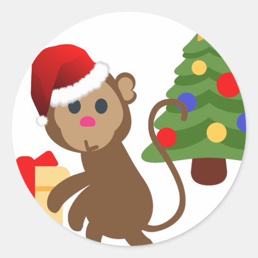 Santa Claus Affe Emoji Runder Aufkleber (Vorderseite)