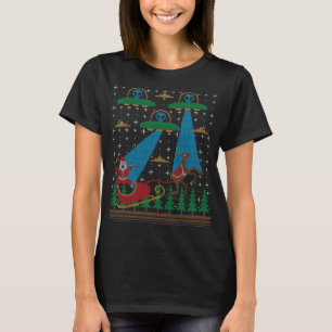Santa Claus Alien Invasion Space UFO Ugly Christma T-Shirt