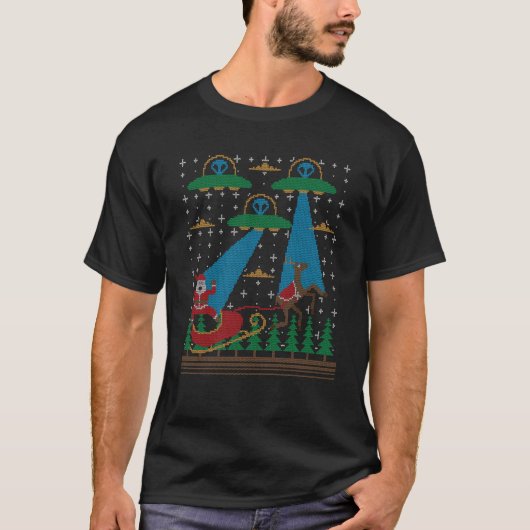 Santa Claus Alien Invasion Space UFO Ugly Christma T-Shirt (Vorderseite)
