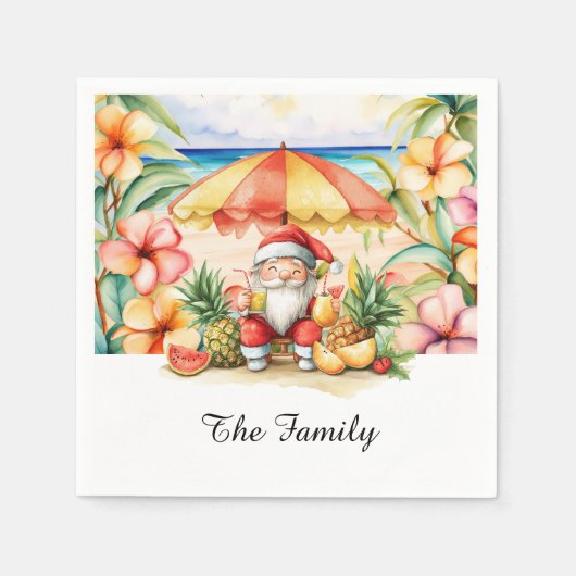 SANTA CLAUS am Hawaii Beach zu Weihnachten Serviette (Vorderseite)