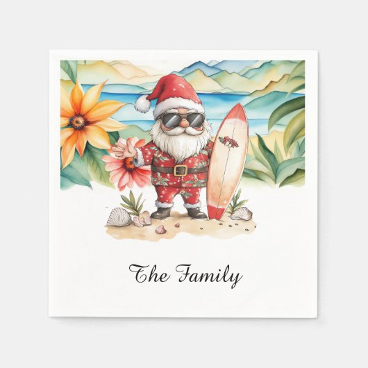 SANTA CLAUS am Hawaii Beach zu Weihnachten Serviette (Vorderseite)