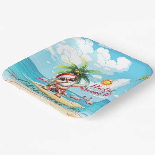 SANTA Claus am Strand Weihnachten im Juli Party Pappteller (Gewinkelt)