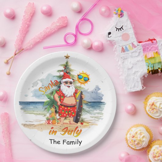 SANTA Claus am Strand Weihnachten im Juli Party Pappteller (Party)