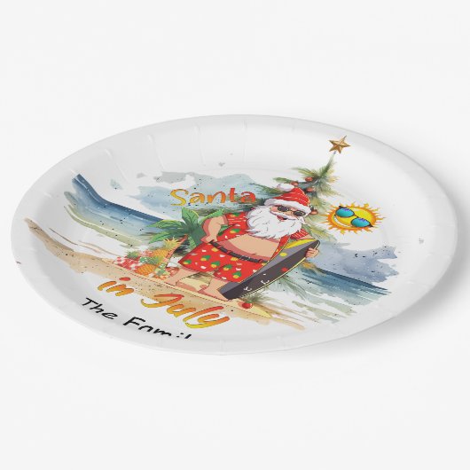 SANTA Claus am Strand Weihnachten im Juli Party Pappteller (Schrägansicht)