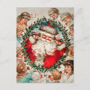 Santa Claus an Drahttelefonen hört Kindern zu Feiertagspostkarte