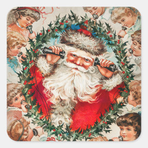 Santa Claus an Drahttelefonen hört Kindern zu Quadratischer Aufkleber
