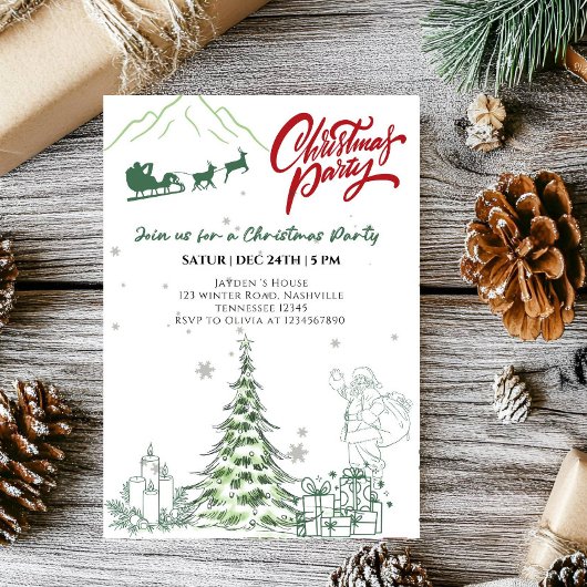 Santa Claus and Christmas Tree Holiday Party Einladung