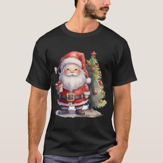 Santa Claus And Christmas Tree T-Shirt (Vorderseite)