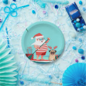 Santa Claus and His Pug on a Surfboard Pappteller (Party)