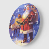 Santa Claus and his reindeer Große Wanduhr (Winkel)