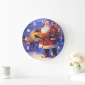 Santa Claus and his reindeer Große Wanduhr (Zuhause)