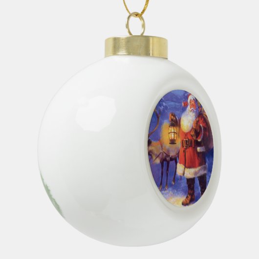 Santa Claus and his reindeer Keramik Kugel-Ornament (Links)