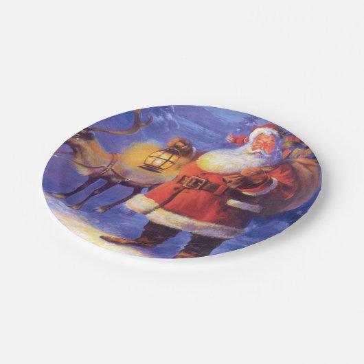 Santa Claus and his reindeer Pappteller (Schrägansicht)