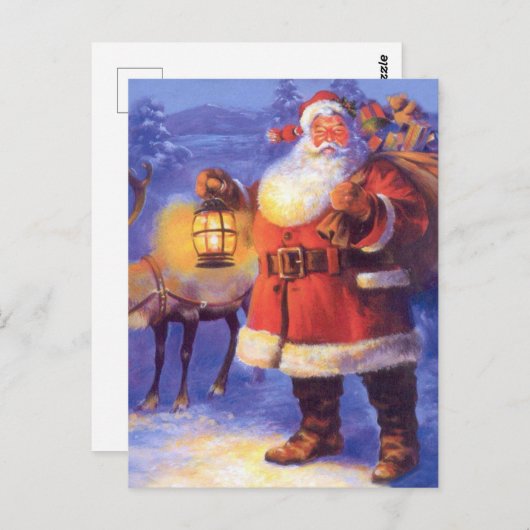 Santa Claus and his reindeer Postkarte (Vorne/Hinten)