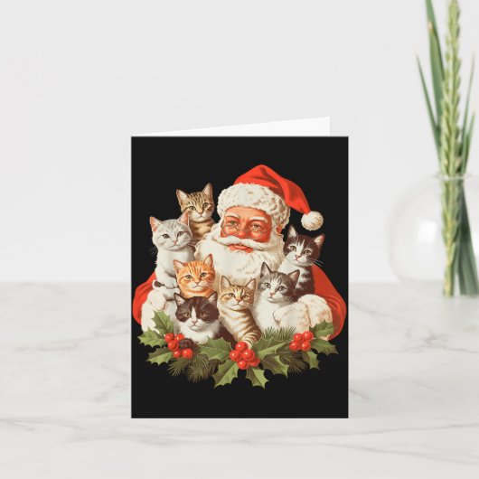 Santa Claus And Kittens Cats Christmas Karte (Vorderseite)