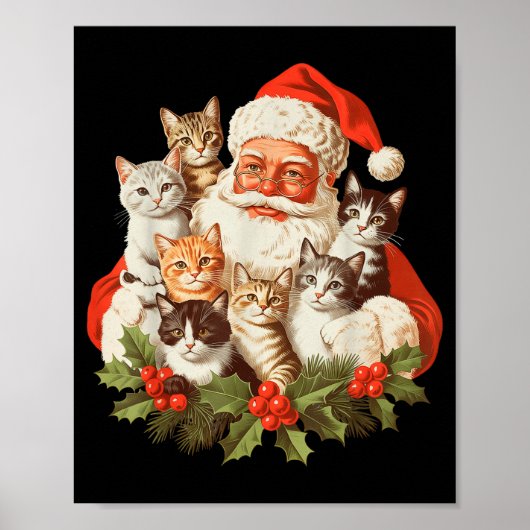 Santa Claus And Kittens Cats Christmas Poster (Vorne)