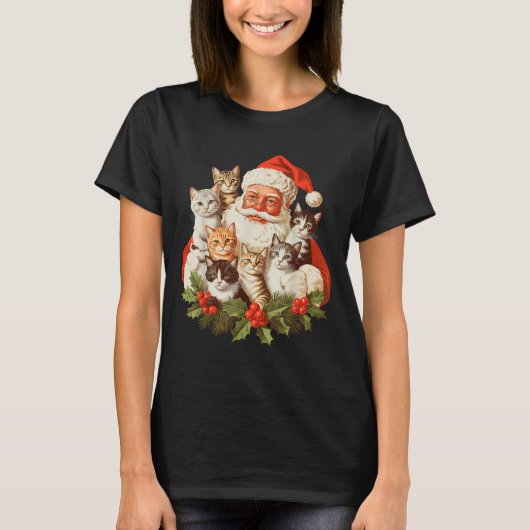 Santa Claus And Kittens Cats Christmas T-Shirt (Vorderseite)