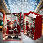 Santa Claus and Mrs. Claus celebrate X-Mas, fun Mittlere Geschenktüte