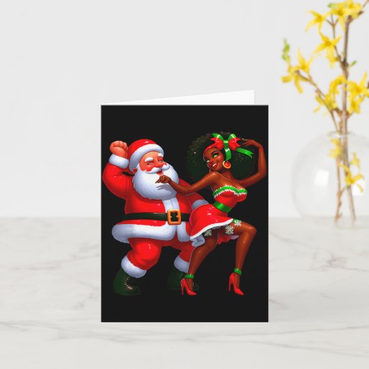 Santa Claus And Mrs Claus Dancing Melanin Christma Karte (Gelbe Blume)