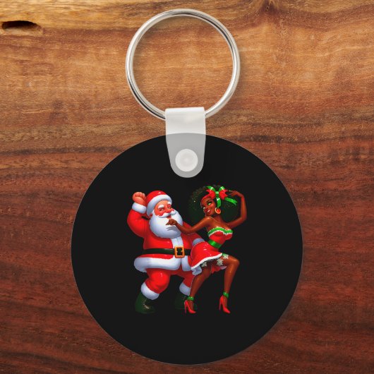 Santa Claus And Mrs Claus Dancing Melanin Christma Schlüsselanhänger (Vorderseite)