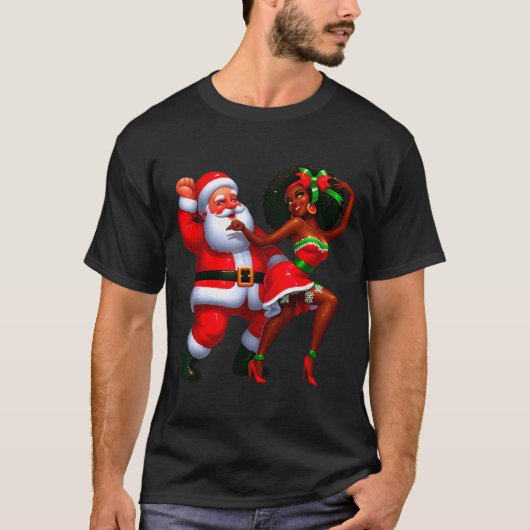 Santa Claus And Mrs Claus Dancing Melanin Christma T-Shirt (Vorderseite)