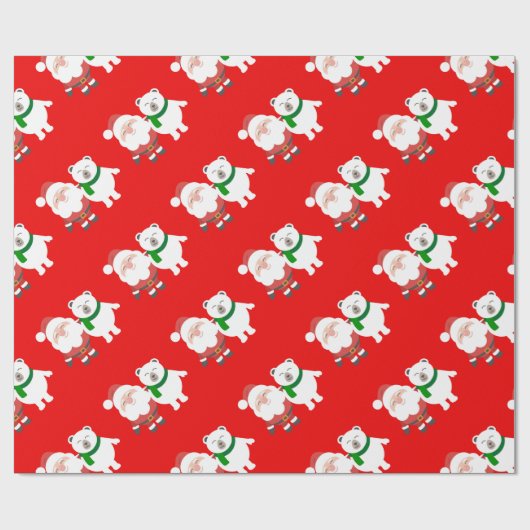 Santa Claus and Polar Bear Cartoon Geschenkpapier (Flach)