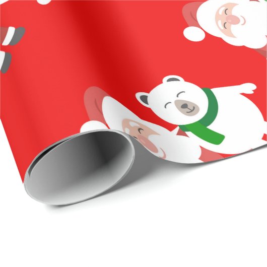 Santa Claus and Polar Bear Cartoon Geschenkpapier (Rolleneckpunkt)