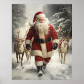 Santa Claus and Reindeer Christmas Wall Art Poster (Vorne)