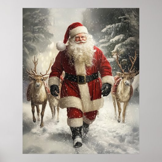 Santa Claus and Reindeer Christmas Wall Art Poster (Vorne)